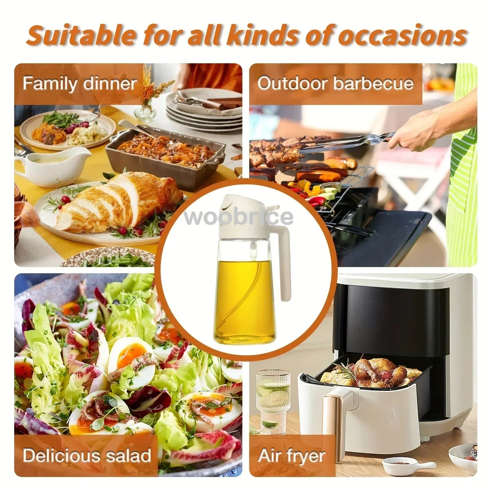 2in1 Kitchen Spray Oil Dispenser Oil Sprayer Polisher or Oil Brush for Air Fryer Salad Grilling Roasting Cooking Kitchen Acceeso