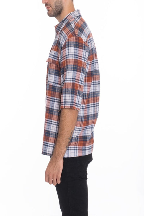 Mens Zip Up Flannel Short Sleeve Shirt S115